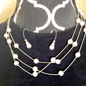 Pearl Necklace & Earrings